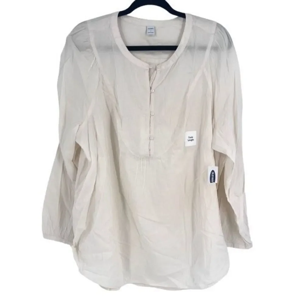 NWT Old‎ Navy Women's Puff Sleeve  Henley Tunic Blouse Off White Size Large